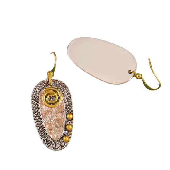 Boho Style Mixed Metal Geometric Floral Drop Earrings - Picture 4 of 5